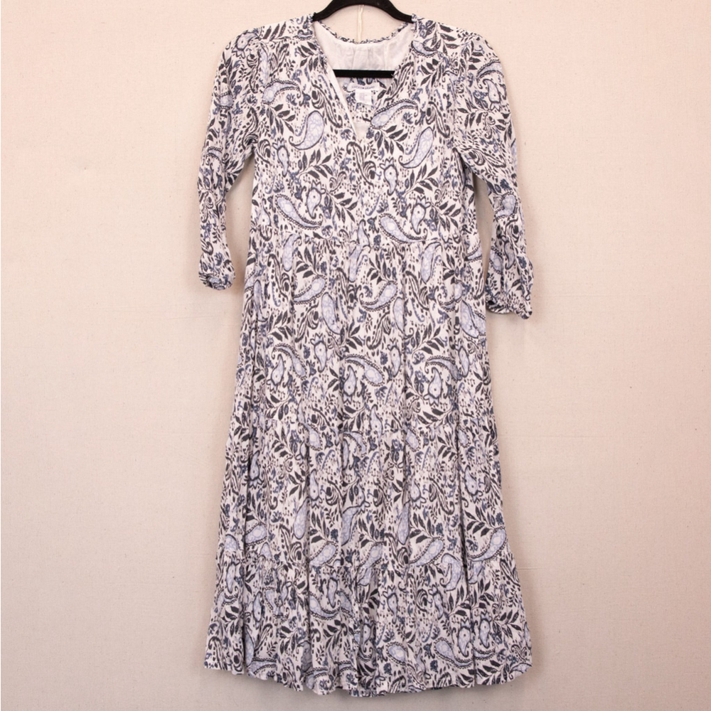 Lucky Brand white blue paisley tiered midi dress-XS